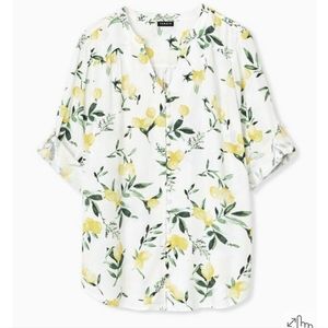 Torrid Harper Lemon Print Roll Sleeve Top 1X